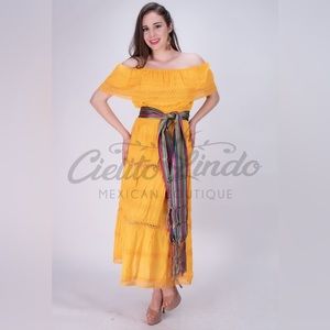 Adalia Mexican Maxi Solid Lace Yellow Dress